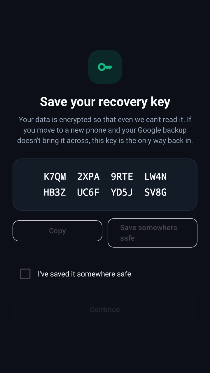 Save your recovery key screen